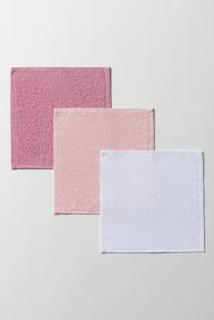 3 Pack Face Cloths Pink & White