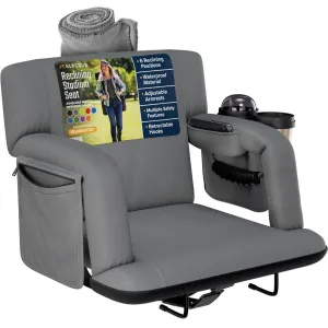 Alpcour Premium Reclining Stadium Seat with Armrests and Side Pockets - Wide