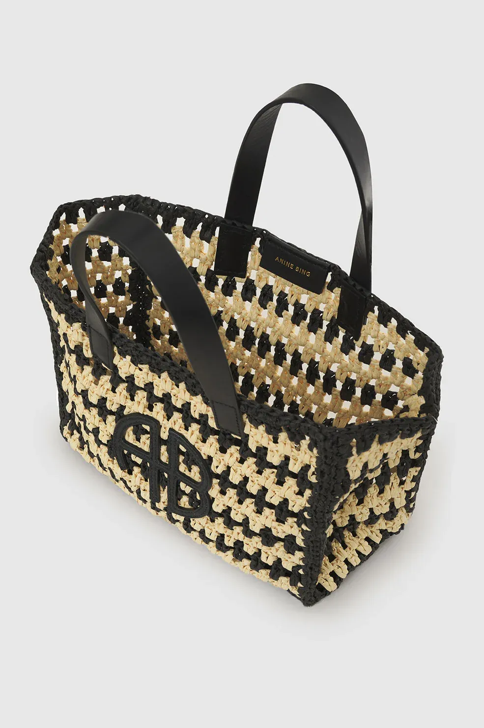 Anine Bing - Small Rio Tote in Black and Natural Stripe