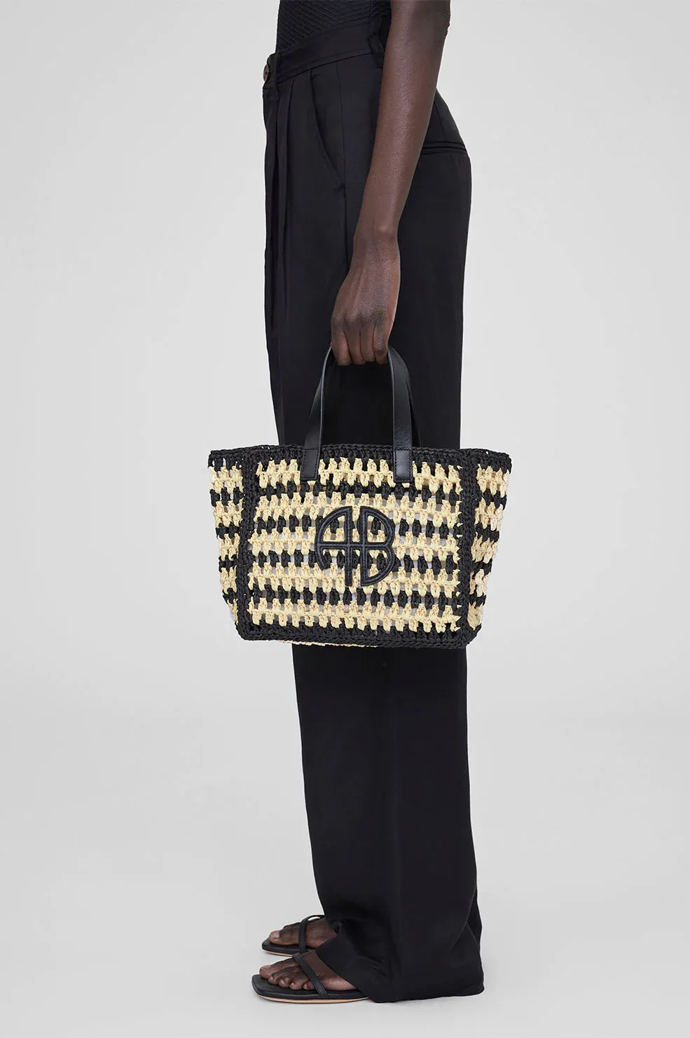 Anine Bing - Small Rio Tote in Black and Natural Stripe