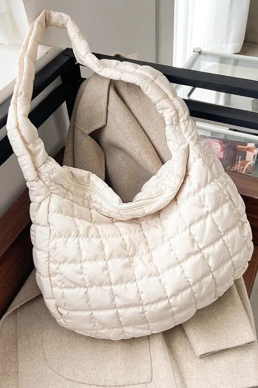 Beige Quilted Crossbody Bag