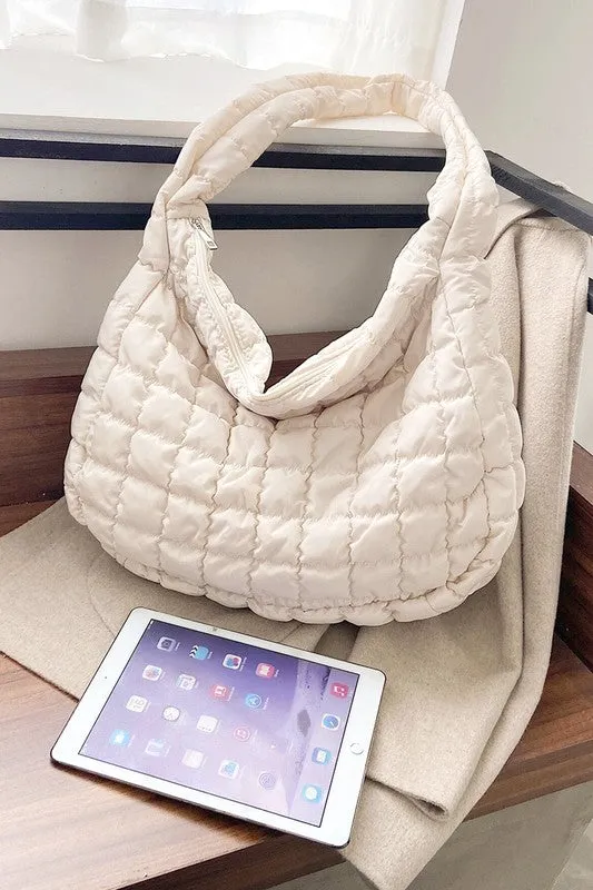 Beige Quilted Crossbody Bag