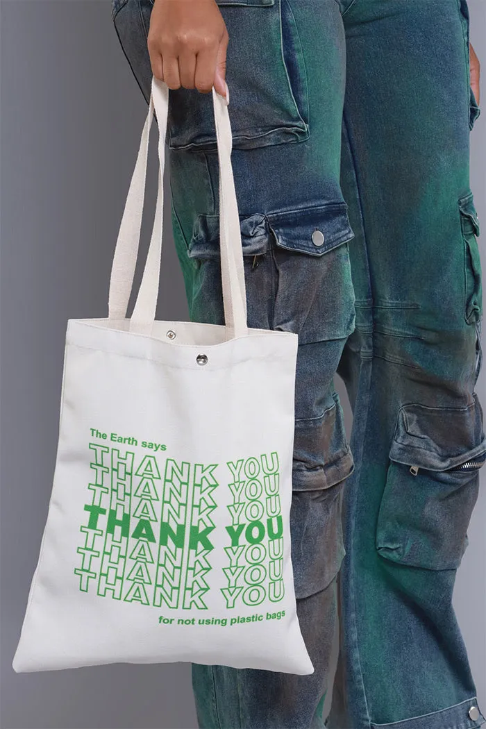 Big Thanks Graphic Tote Bag - Ivory/ Green