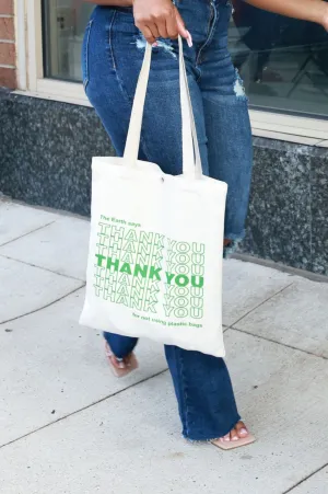 Big Thanks Graphic Tote Bag - Ivory/ Green