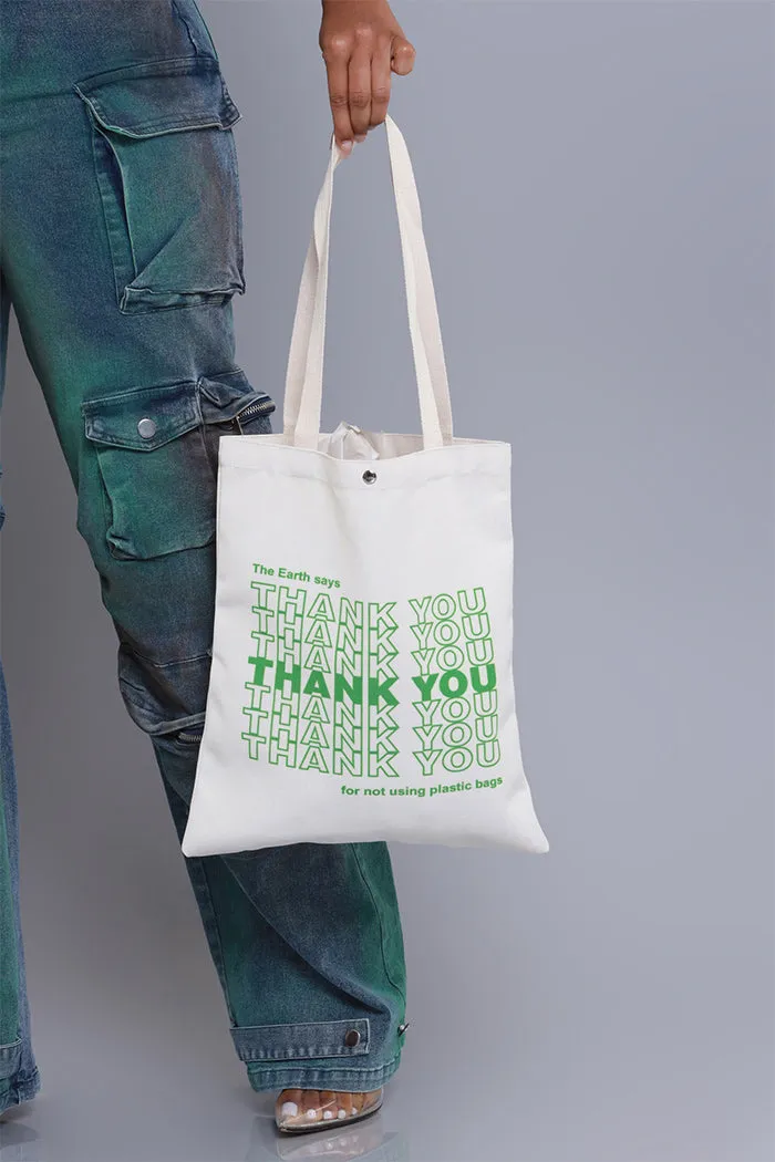 Big Thanks Graphic Tote Bag - Ivory/ Green