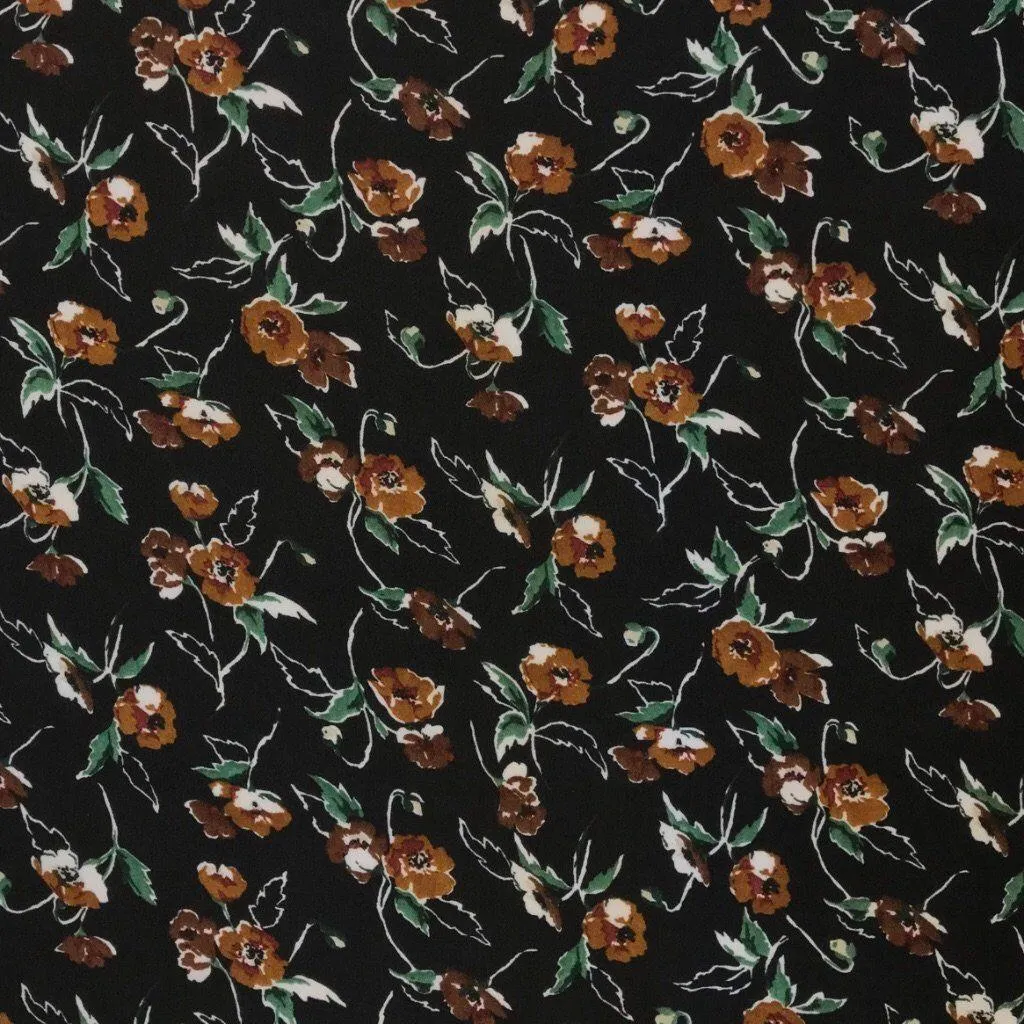 Black and Brown Bloom Chiffon Fabric