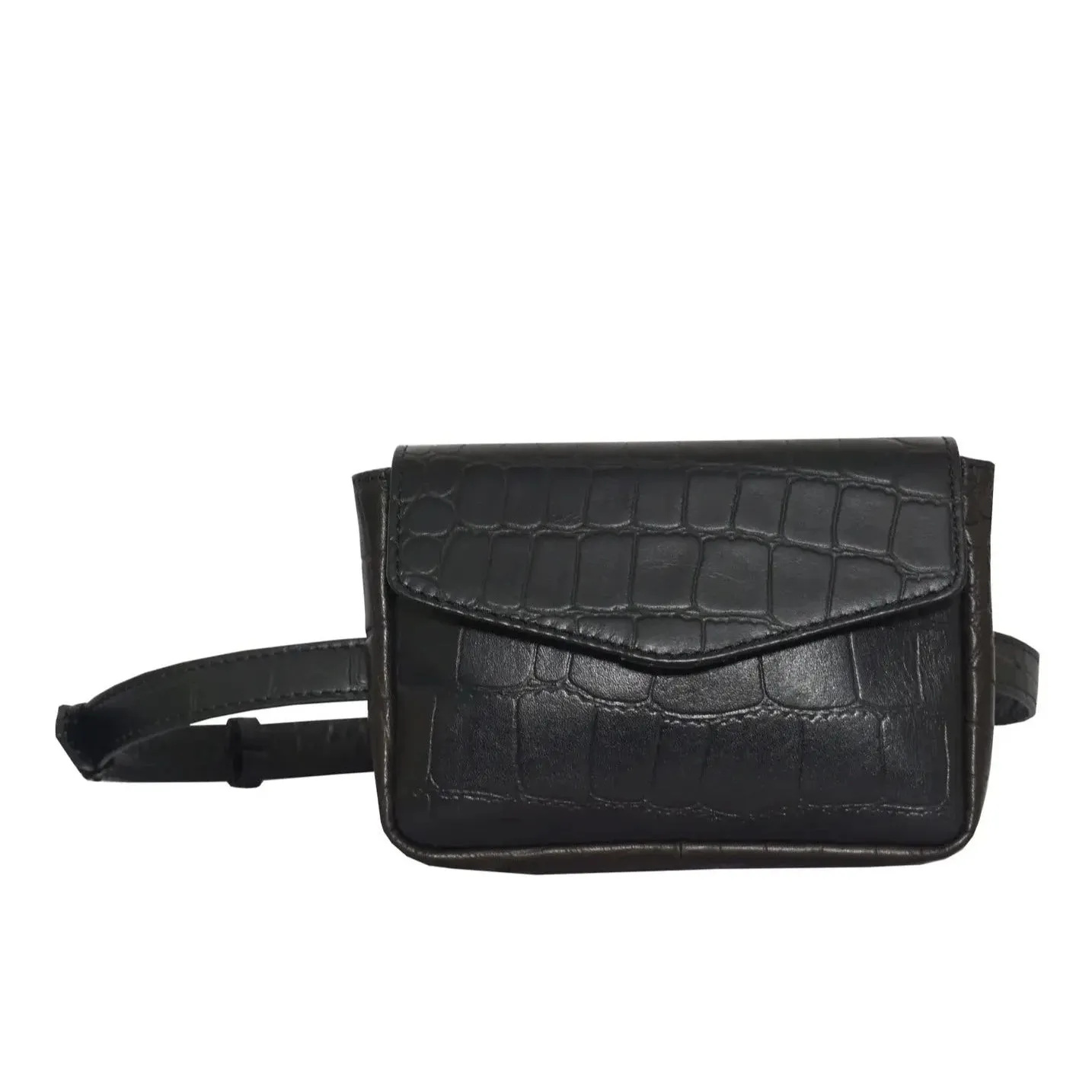 Black Croc Leather Waist Belt Festival Bag