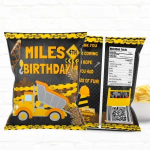 Construction Birthday Custom Party Favor Treat Bags|Chip Bags