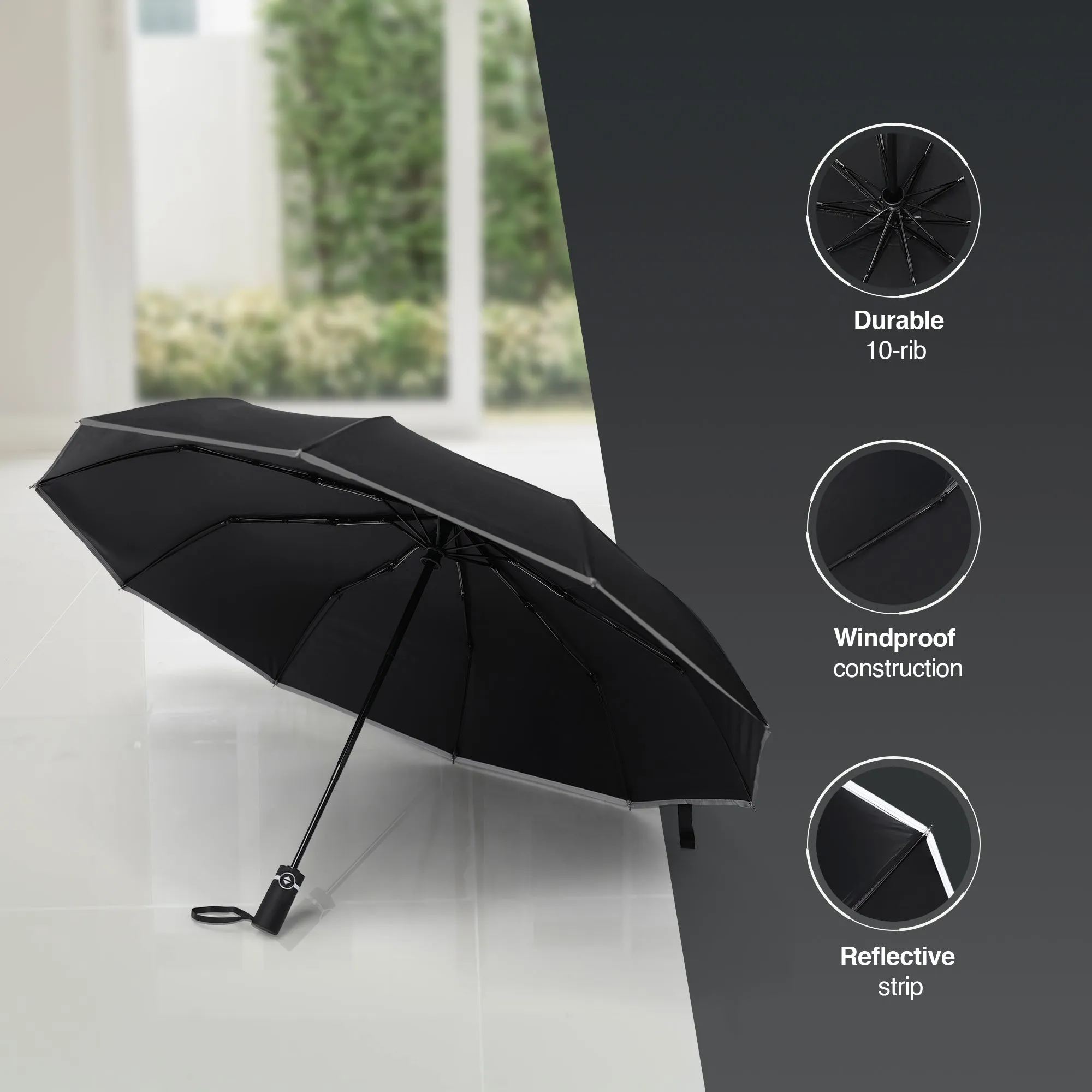 Folding Travel Umbrella with Ergonomic Handle - Portable, Slim, Strong and Lightweight Umbrella