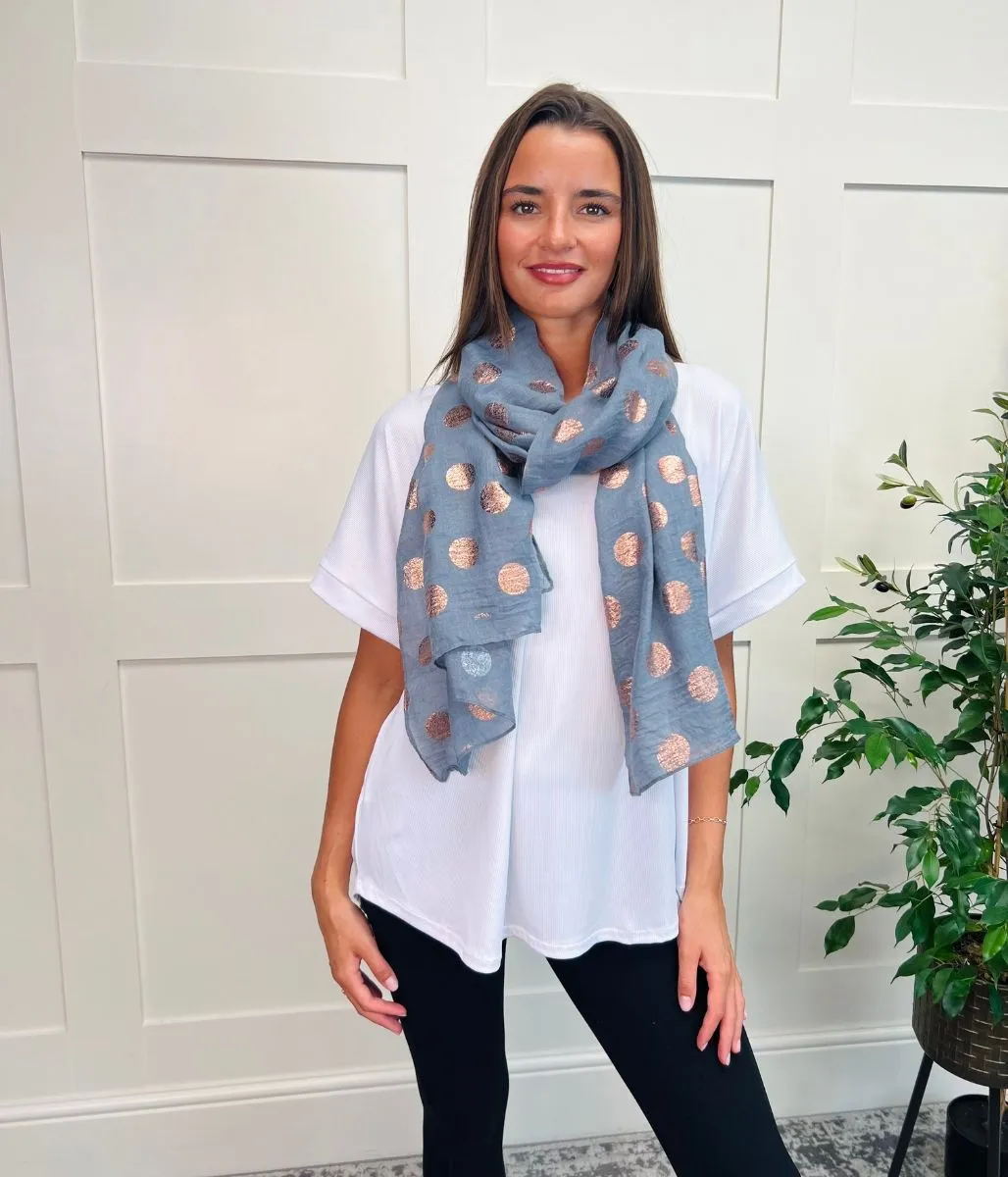 Grey Rose Gold Spot Print Scarf