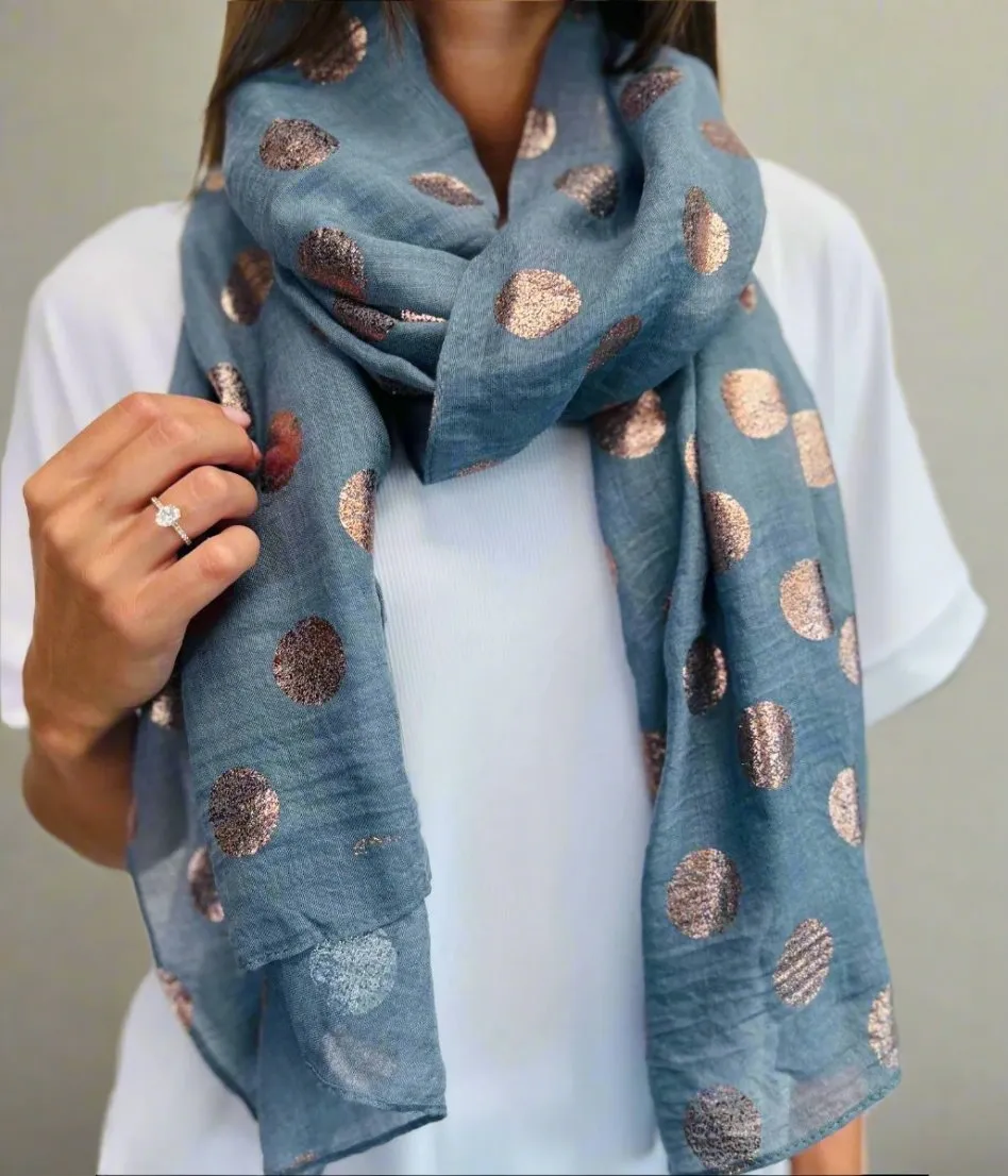 Grey Rose Gold Spot Print Scarf