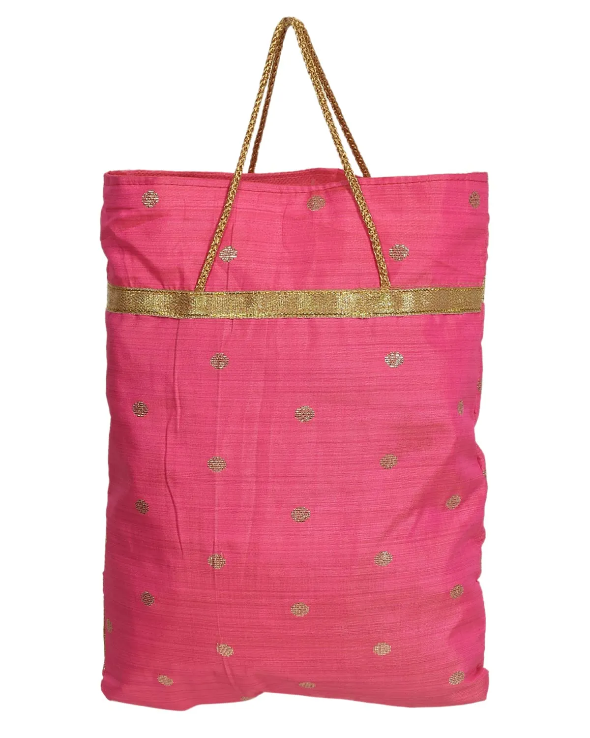 Kuber Industries Polyester Dot Design Foldable Potli|Shopping|Gifting, Hand Bag With Handle (Pink)