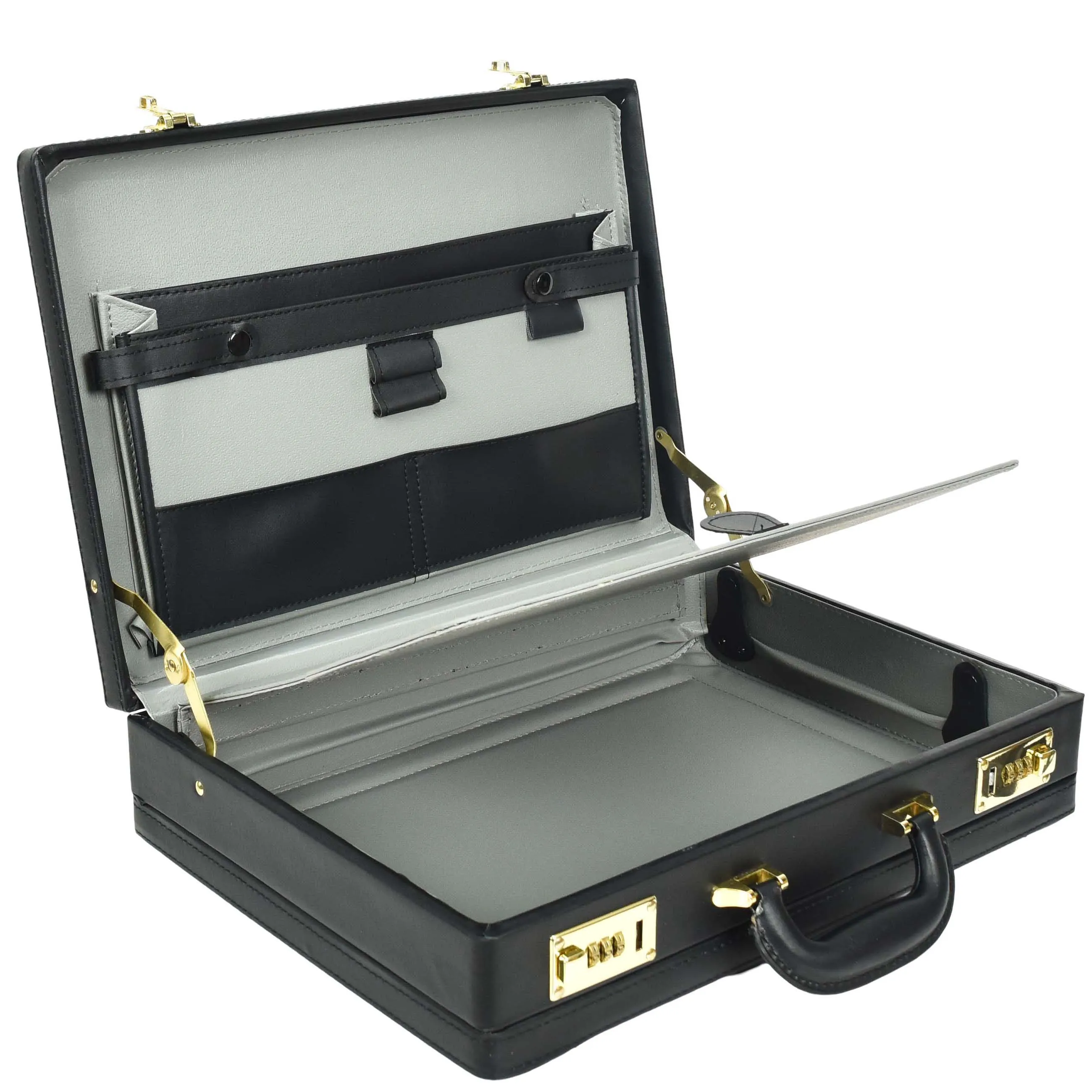 Leather Attache Case Twin Combination Lock Briefcase Expandable HOL1196