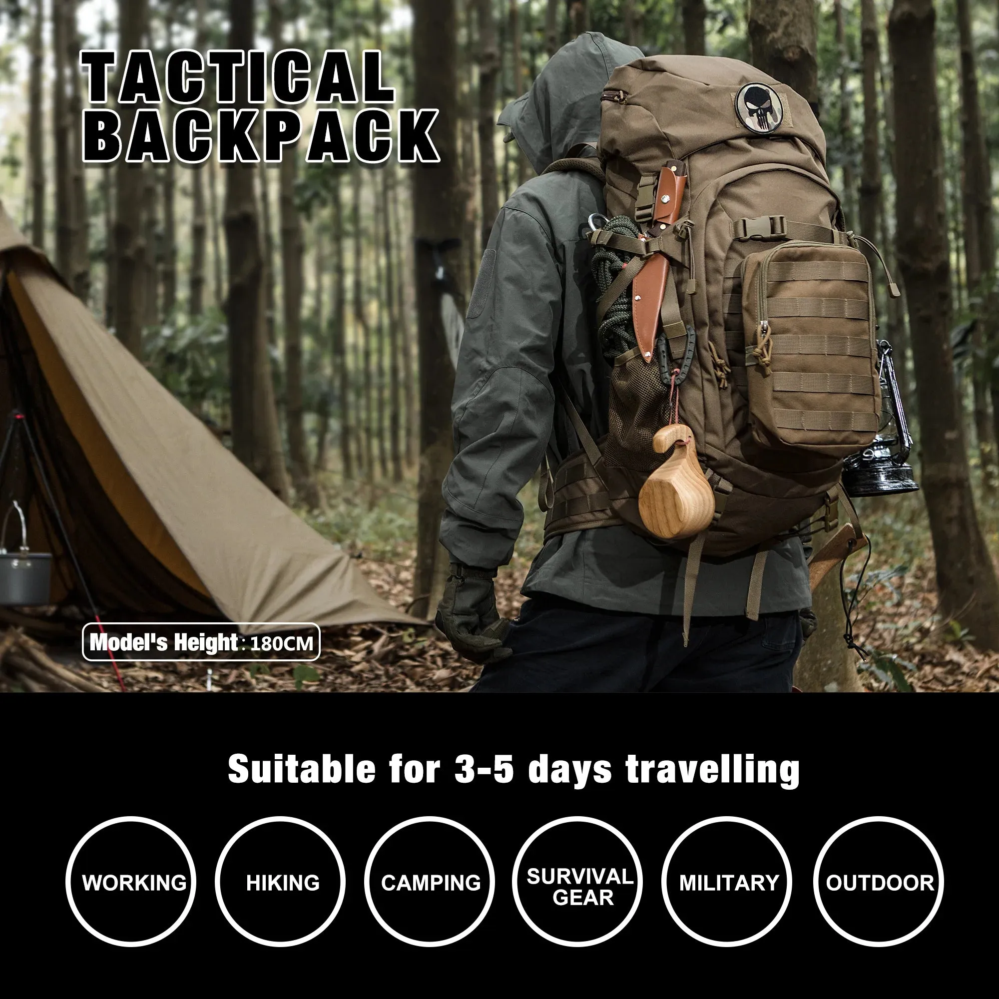 Mardingtop 50L Cordura Molle Hiking Internal Frame Backpacks with Rain Cover