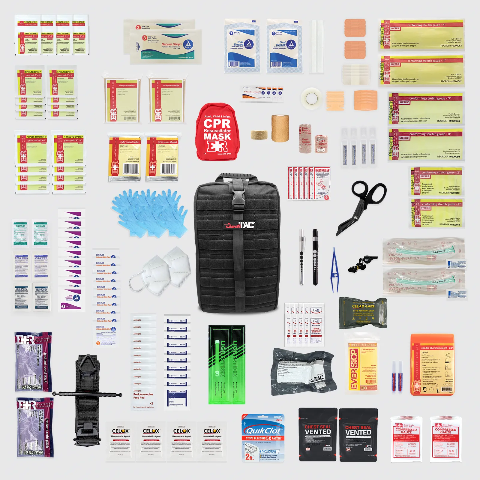 MediTac Rip-Away Hawk Type Full Tactical Trauma Kit Feat. Chest Seals, CAT Tourniquet, Bleeding Control Items, Titanium EMT Shears, Bandages