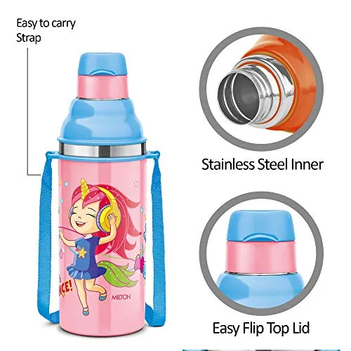 Milton Kool Stunner 400 Insulated School Kids Bottle with Inner Steel, 420 ml, Pink | Leak Proof | PU Insulated | Hot & Cold | Easy Grip