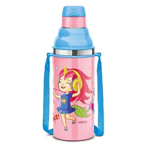 Milton Kool Stunner 400 Insulated School Kids Bottle with Inner Steel, 420 ml, Pink | Leak Proof | PU Insulated | Hot & Cold | Easy Grip