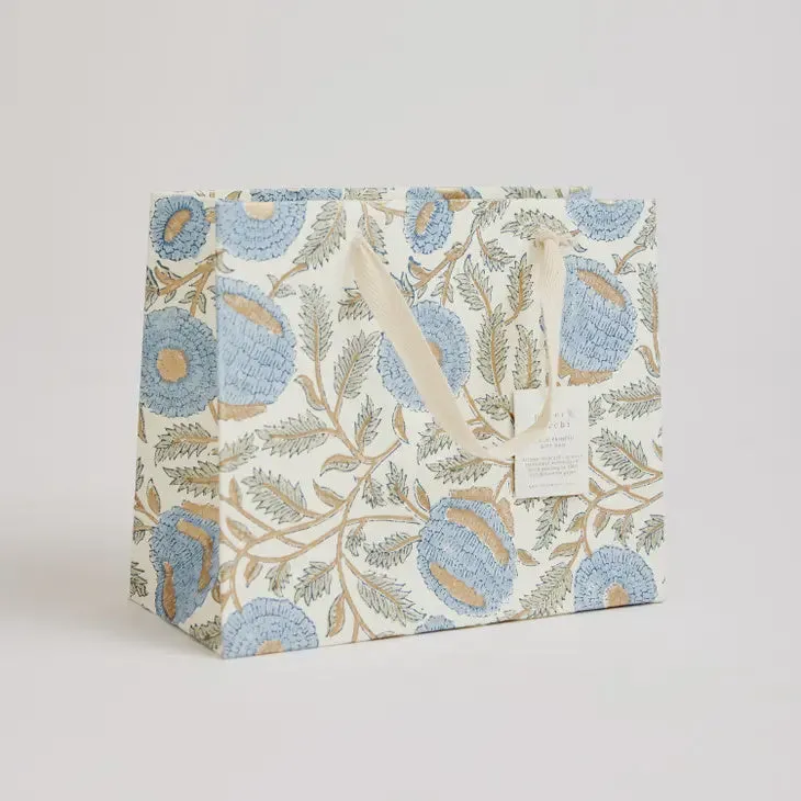 Paper Mirchi Hand Block Printed Medium Gift Bag Blue Stone