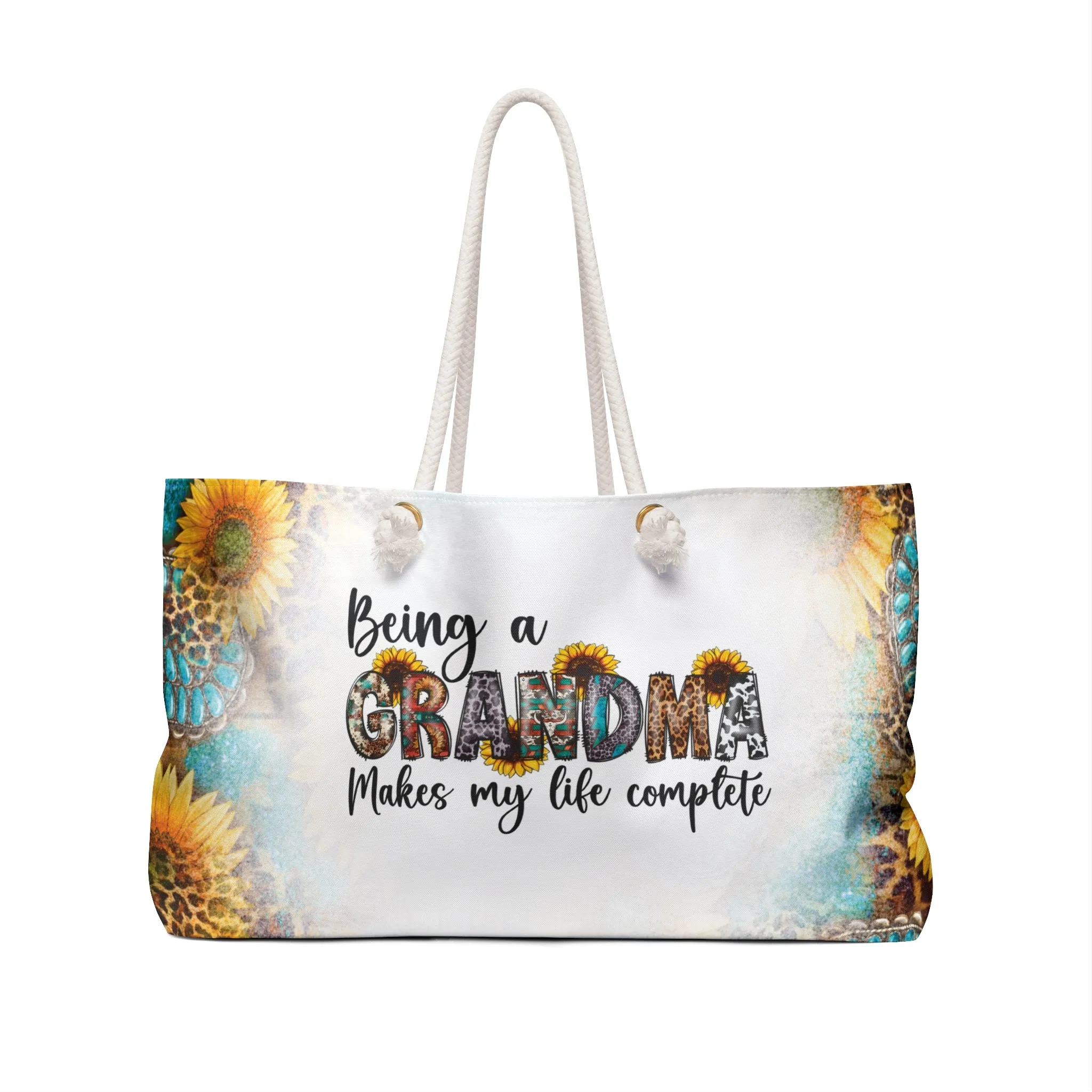 Personalised/Non-Personalised Weekender Bag, Country & Western, Quote, Being a Grandma Makes my life Complete, Large Weekender Bag, Beach Bag, Book Bag