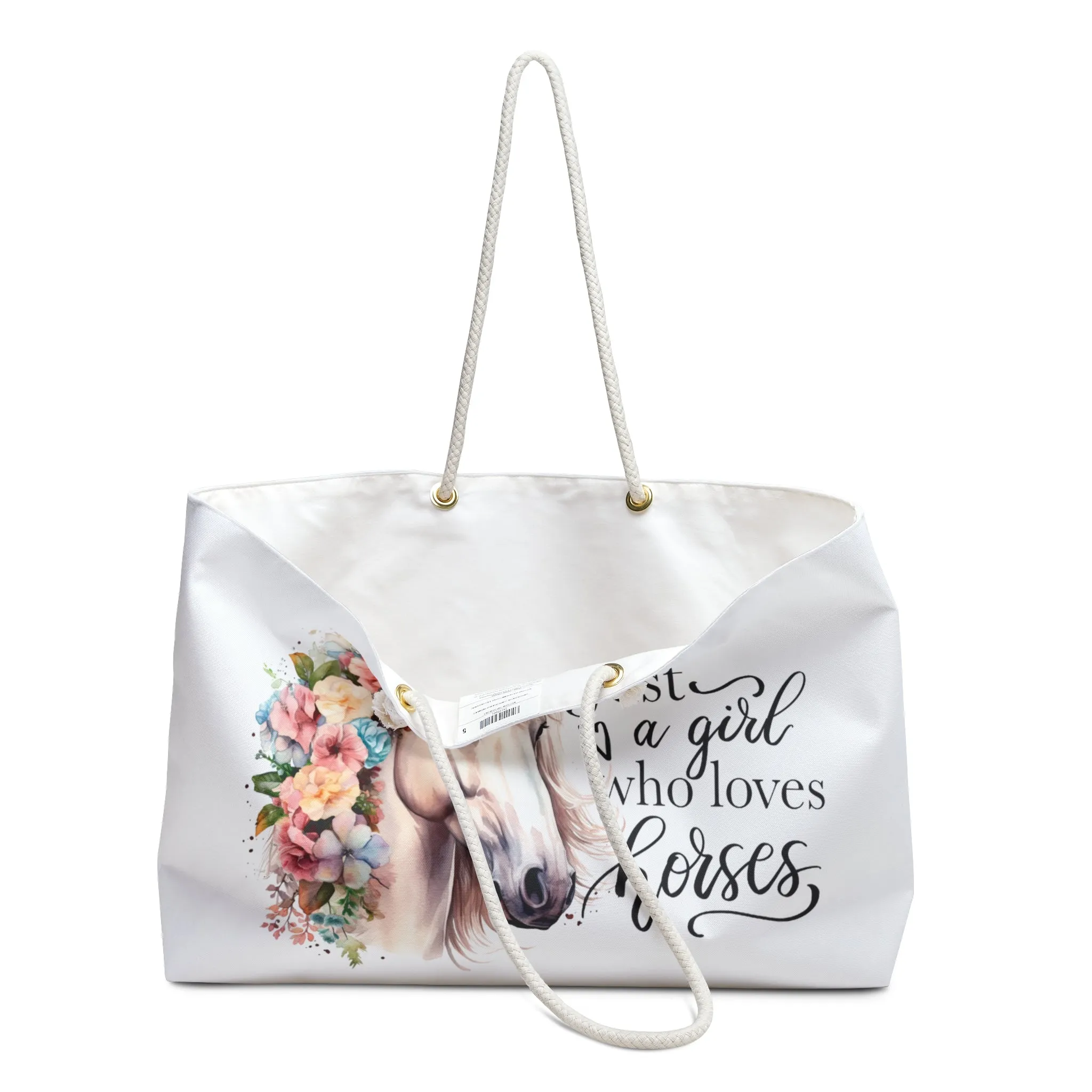 Personalised/Non-Personalised Weekender Bag, Just A Girl Who Loves Horses, Large Weekender Bag, Beach Bag, Book Bag