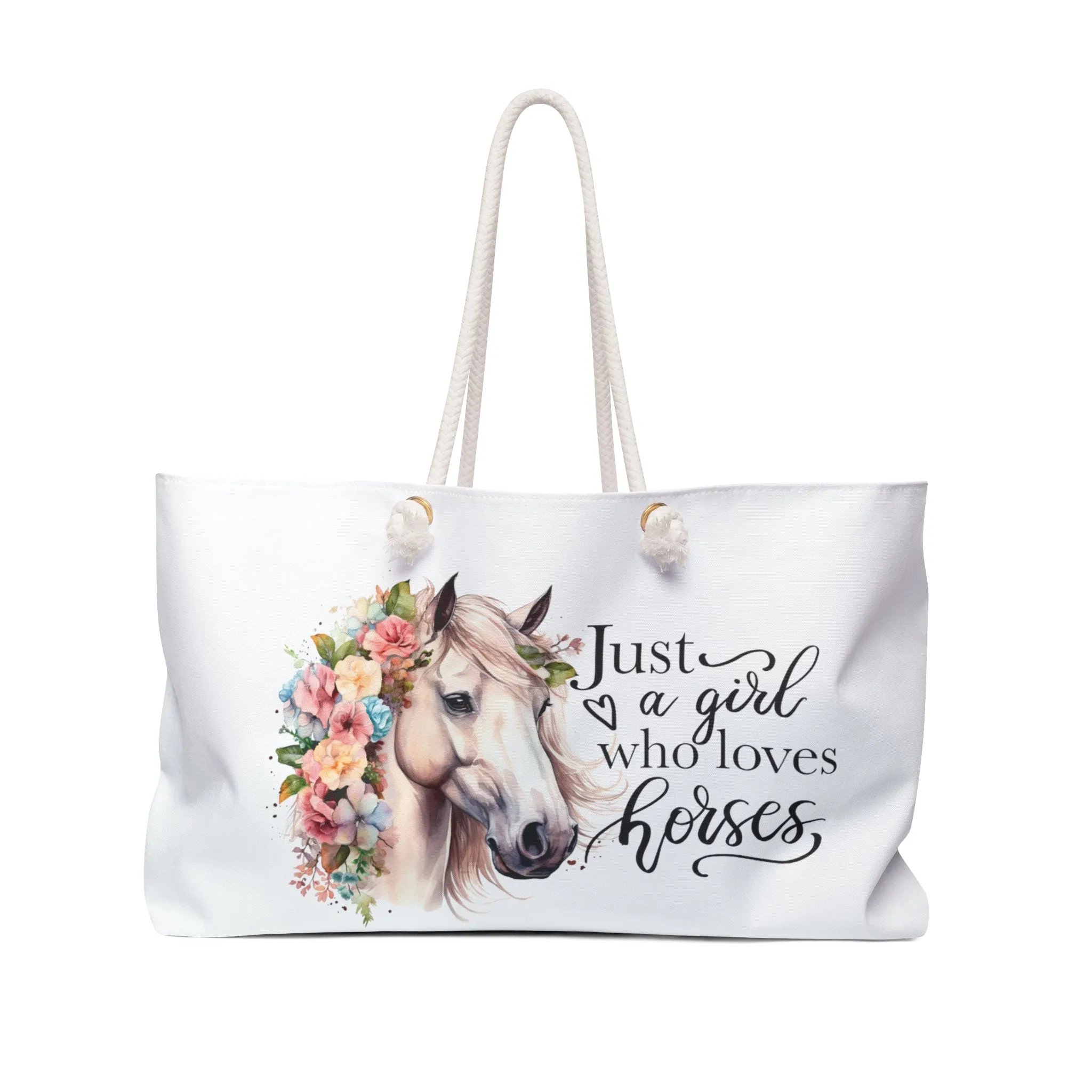 Personalised/Non-Personalised Weekender Bag, Just A Girl Who Loves Horses, Large Weekender Bag, Beach Bag, Book Bag