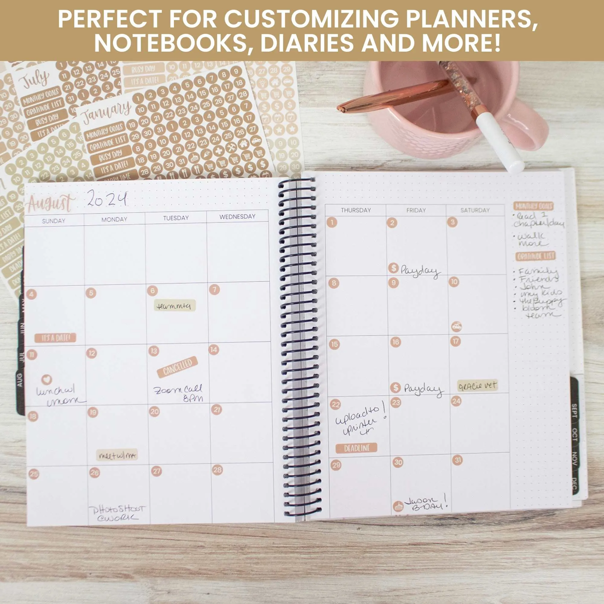 Planner Sticker Pack, Calendar Essentials, Aesthetic Boho