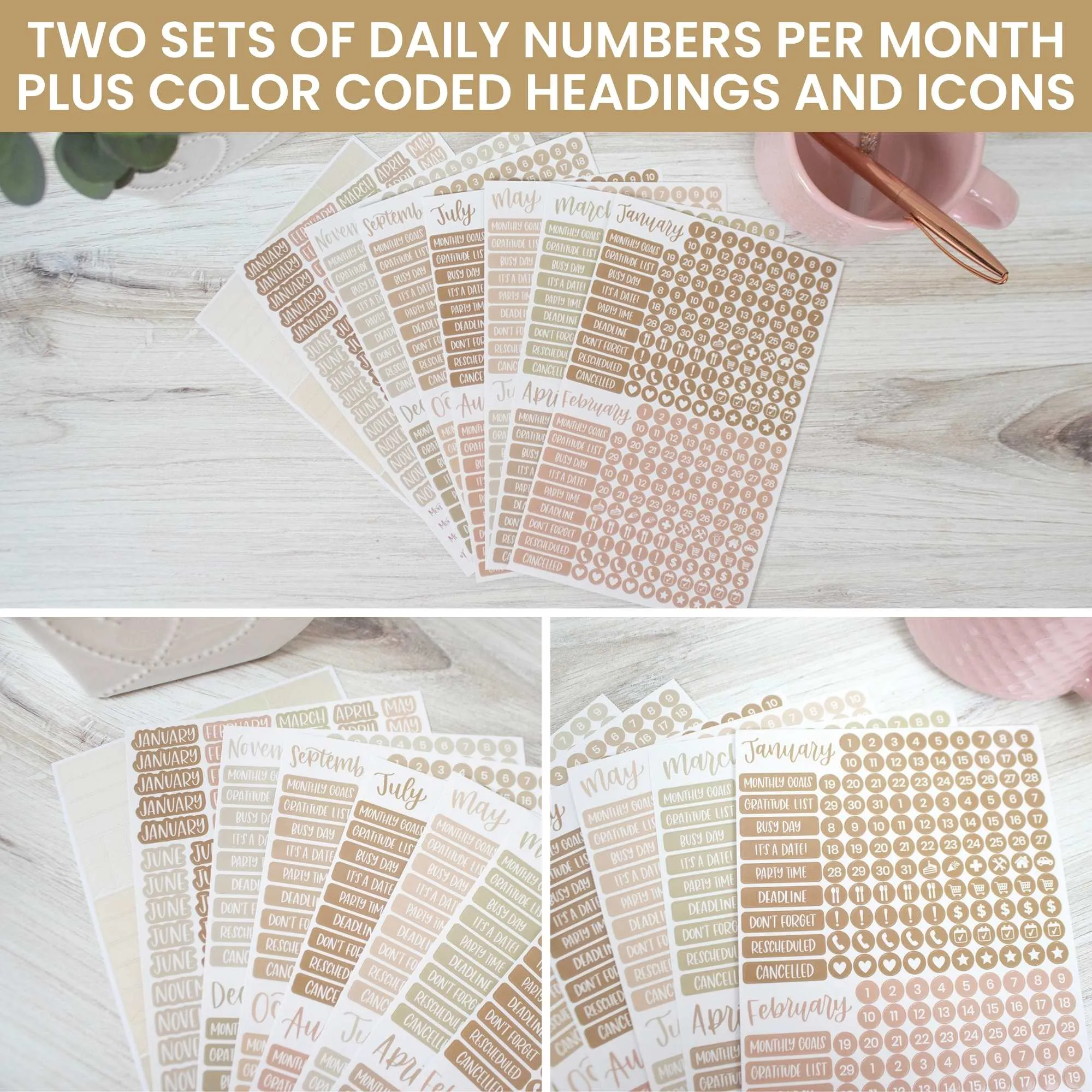 Planner Sticker Pack, Calendar Essentials, Aesthetic Boho