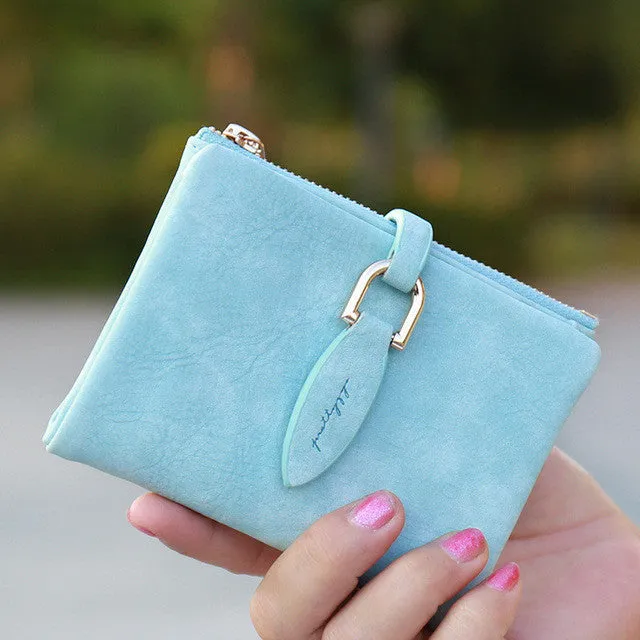 Prettyzys Lady Snap Fastener Short Clutch Wallet Vintage Matte Women Wallet Fashion Small Female Purse short Coin Card Holder