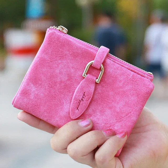 Prettyzys Lady Snap Fastener Short Clutch Wallet Vintage Matte Women Wallet Fashion Small Female Purse short Coin Card Holder