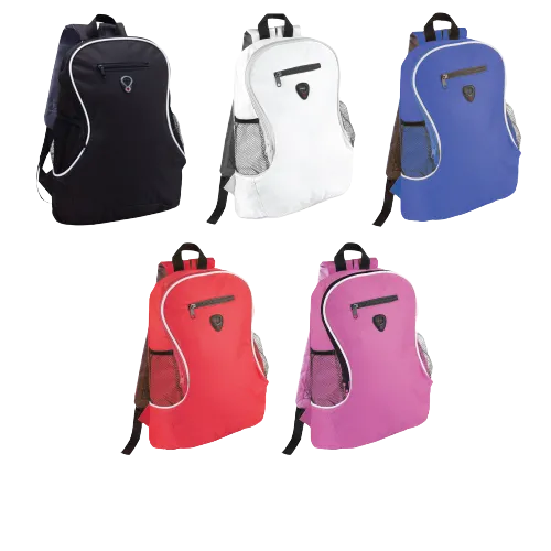 Promotional Solid Color Backpack with white trim and three pockets