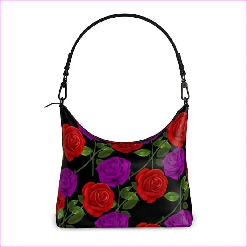 Red Rose Purp Designer Authentic Leather Square Hobo Bag