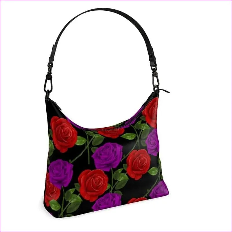 Red Rose Purp Designer Authentic Leather Square Hobo Bag