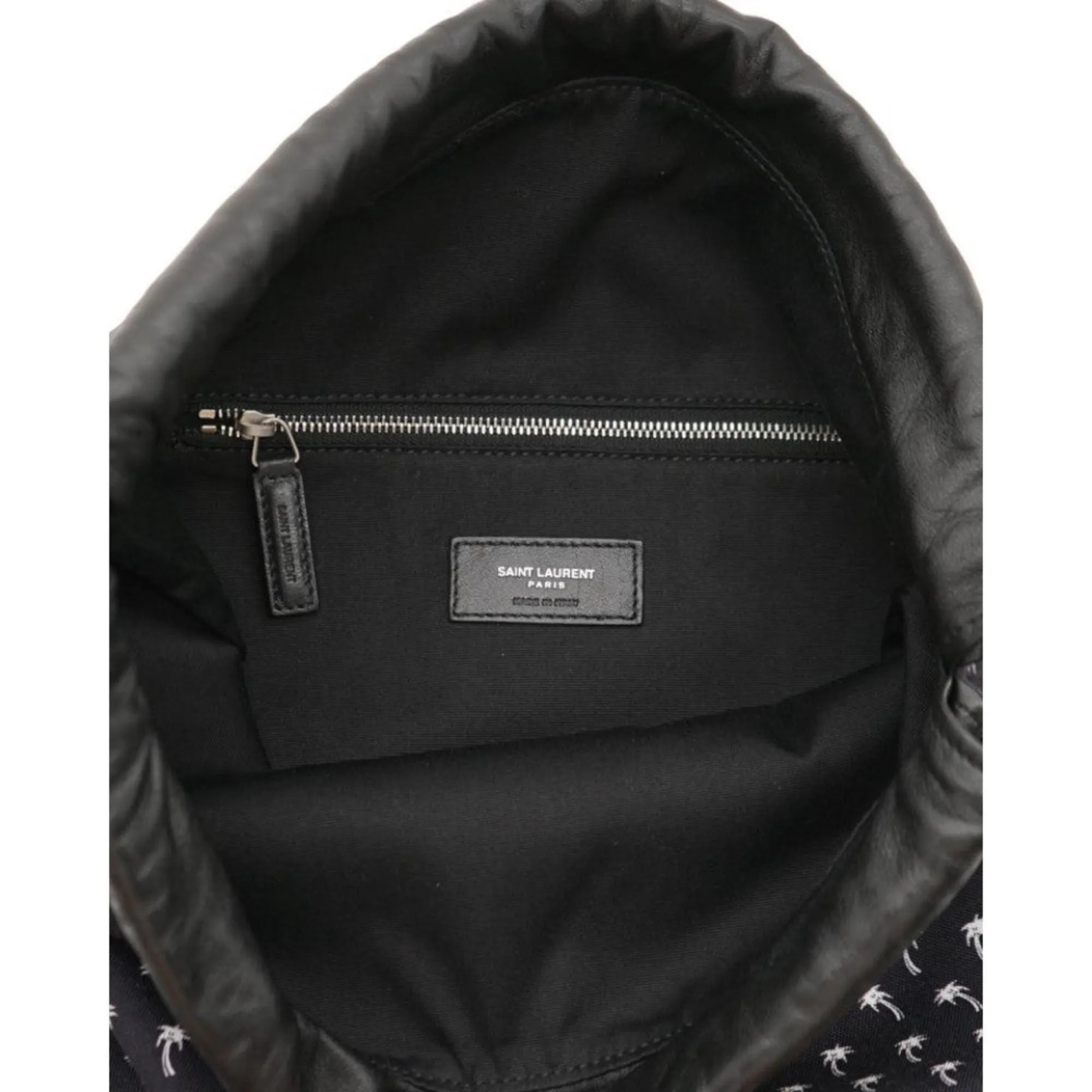 Saint Laurent Teddy Black Canvas Palm Drawstring Backpack