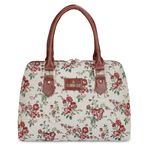 THE CLOWNFISH Montana Series Handbag for Women Office Bag Ladies Purse Shoulder Bag Tote For Women College Girls (White-Floral)