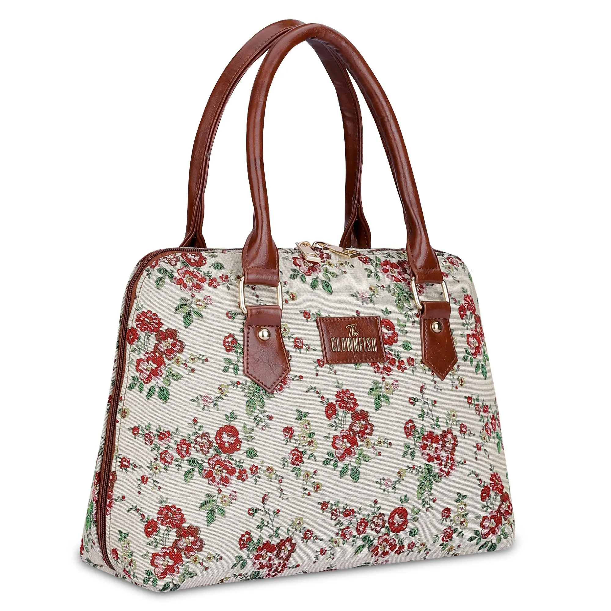 THE CLOWNFISH Montana Series Handbag for Women Office Bag Ladies Purse Shoulder Bag Tote For Women College Girls (White-Floral)