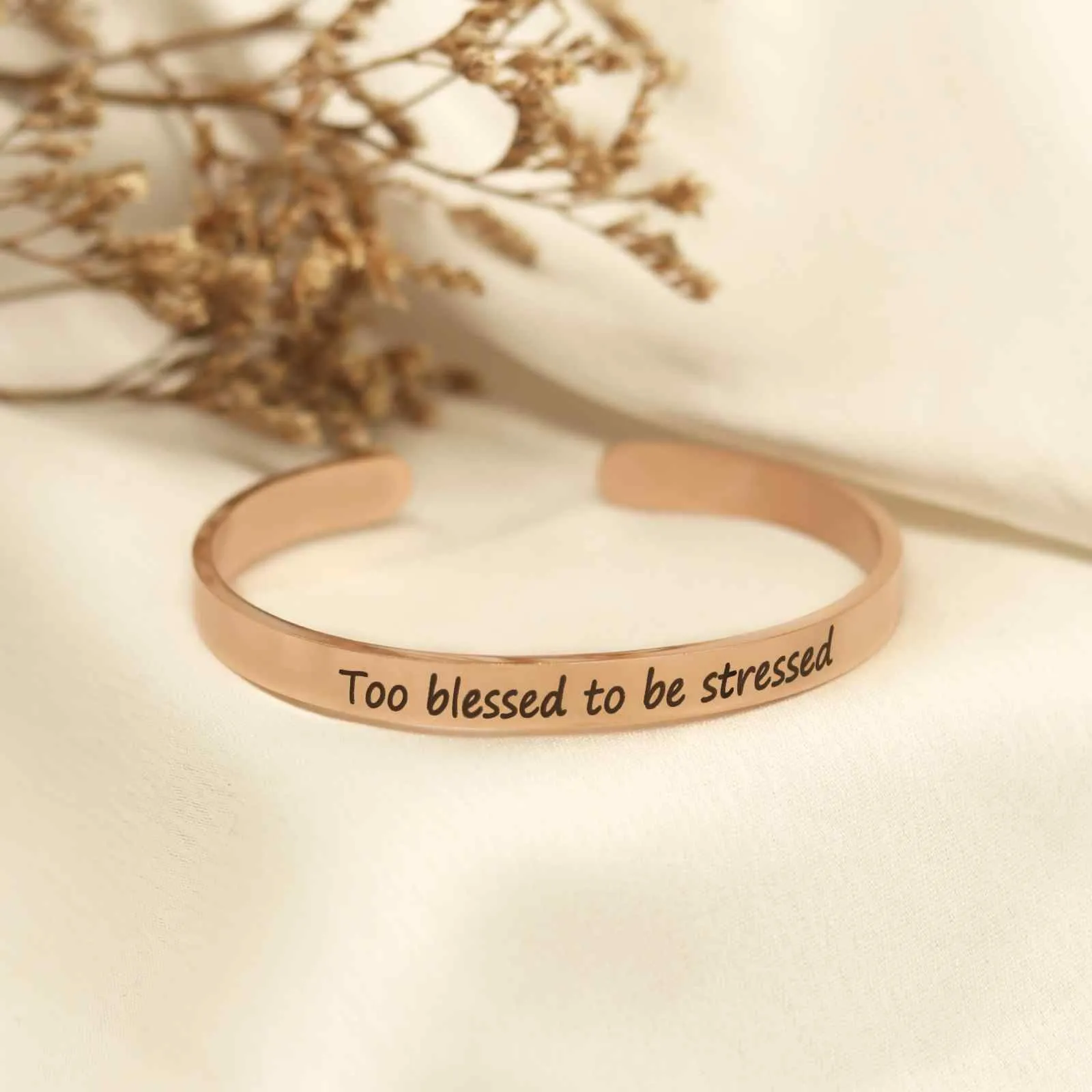 Too Blessed To Be Stressed Rose Gold Mantra Band